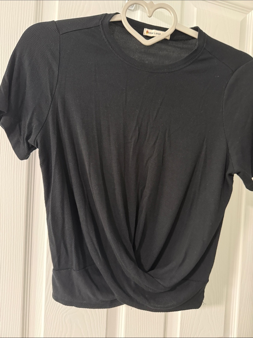 Marine Layer Black Ribbed Twist-Hem Short Sleeve Tee